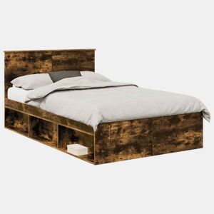Estrutura de cama de casal com cabeceira - Carvalho Defumado 135 x 190 cm