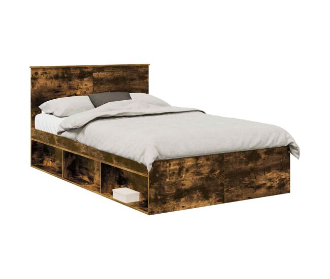 Estructura de cama matrimonial estilo con cabecera roble ahumado 135 x 190 cm