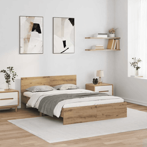 Estrutura de cama de casal moderno com cabeceira - Carvalho Artesanal 140 x 190 cm