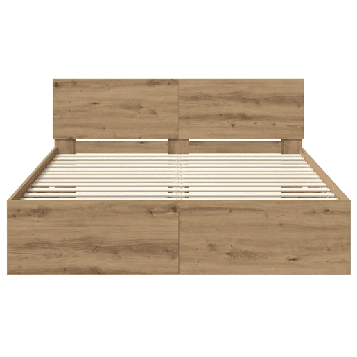 Estrutura de cama de casal moderno com cabeceira - Carvalho Artesanal 140 x 190 cm