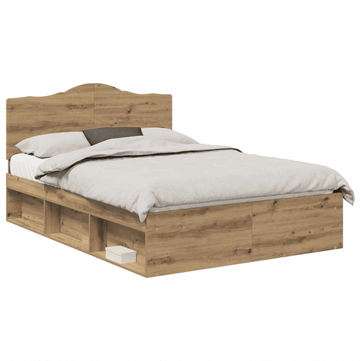 Estrutura de cama de casal moderno com cabeceira - Carvalho Artesanal 140 x 190 cm