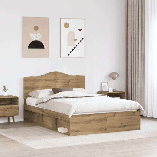 Estrutura de cama de casal moderno com cabeceira - Carvalho Artesanal 140 x 190 cm