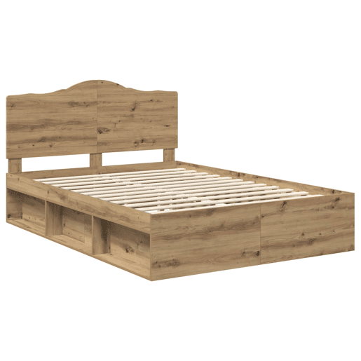 Estrutura de cama de casal moderno com cabeceira - Carvalho Artesanal 140 x 190 cm