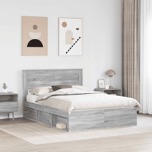 Estrutura da Cama de casal simple com cabeceira Cinza Sonoma 140 x 190 cm