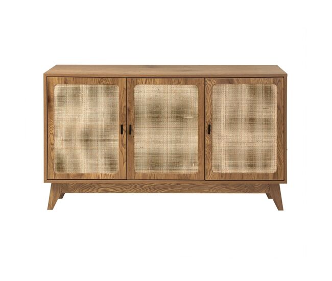 Aparador de 3 puertas con tejido de ratán natural l120 cm - alia