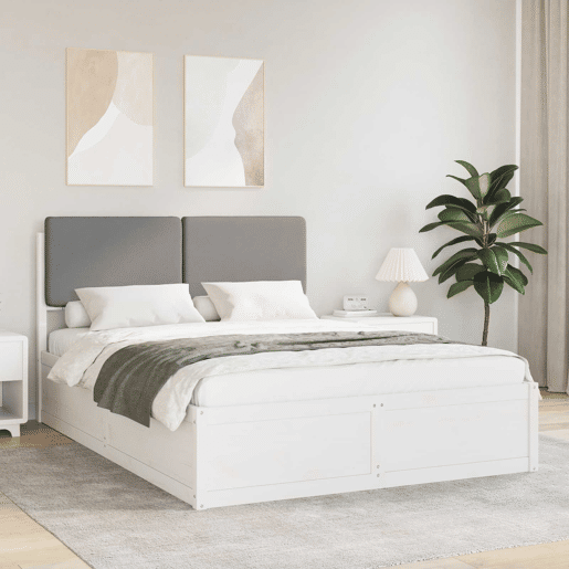Estrutura de Cama de casal moderno com Cabeceira Estofada Cinzento-claro