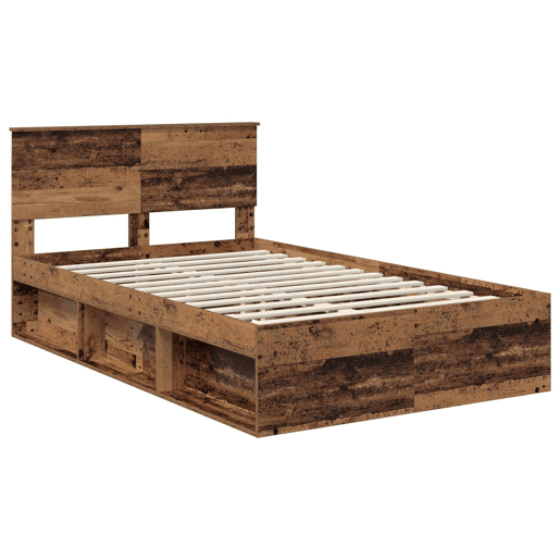 Estrutura de cama de casal com cabeceira - Madeira antiga 135 x 190 cm