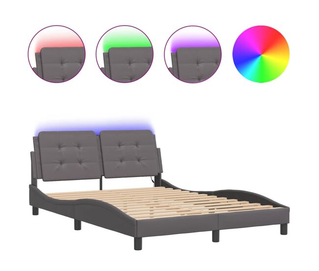 Estructura de cama doble matrimonial con led - gris 140x190 cm