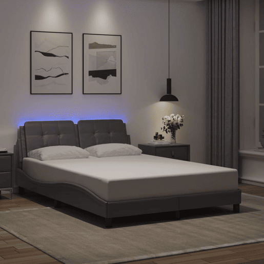Estrutura de Cama de casal moderno com LED sem colchão Zadar 140x190 cm cinza