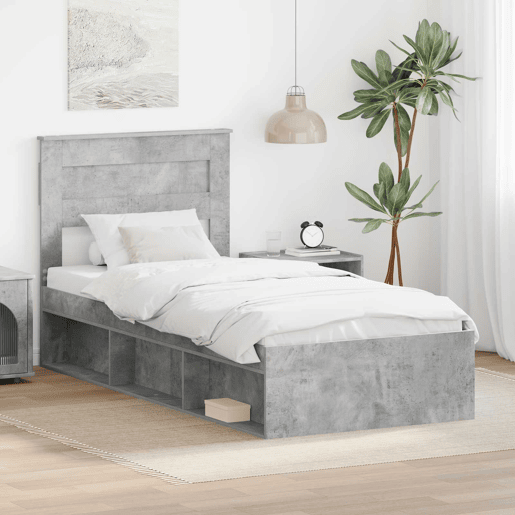 Estrutura de cama de solteiro para adultos com cabeceira Cinza Concreto 90 x 190 cm Estrutura de cama de solteiro para adultos com cabeceira Cinza Concreto 90 x 190 cm