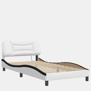 Estrutura de cama de solteiro para adultos com LED 100x200cm brancopreto