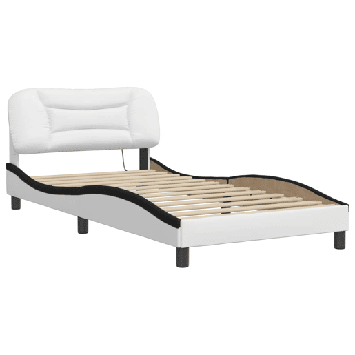 Estrutura de cama de solteiro para adultos com LED 100x200cm brancopreto
