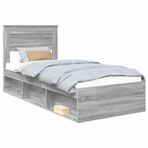Estrutura de cama de solteiro com cabeceira - Cinza Sonoma 90 x 190 cm