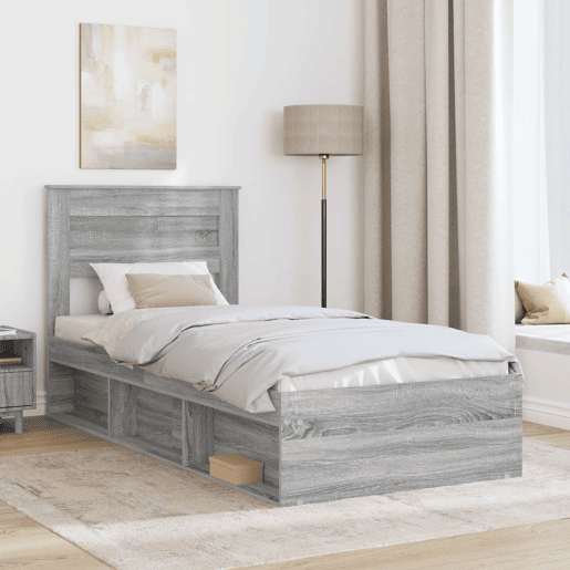 Estrutura de cama de solteiro com cabeceira - Cinza Sonoma 90 x 190 cm