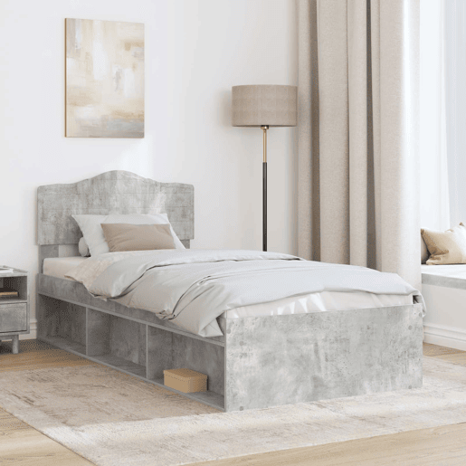 Estrutura de cama de solteiro para adultos com cabeceira Cinza Concreto 90 x 190 cm