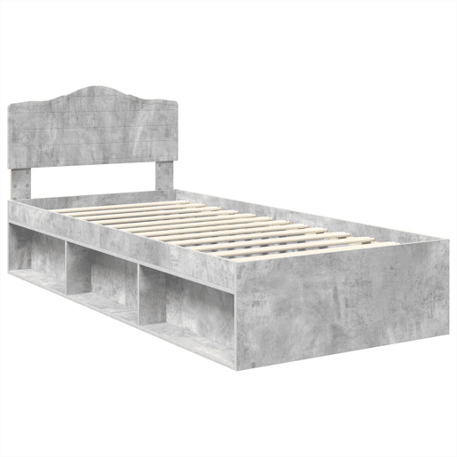 Estrutura de cama de solteiro para adultos com cabeceira Cinza Concreto 90 x 190 cm