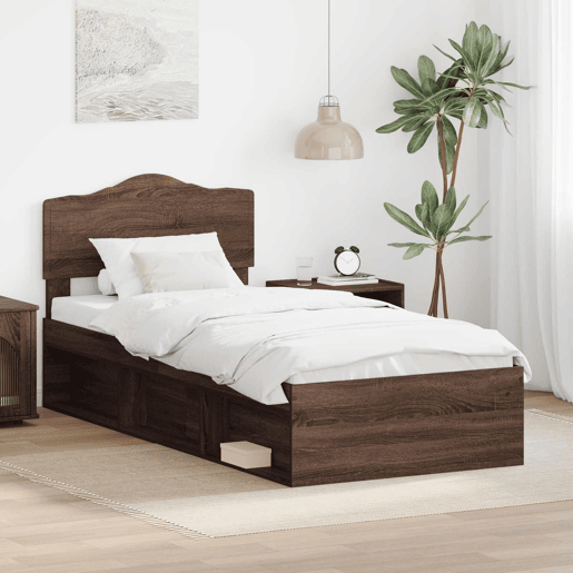 Estrutura de cama de solteiro moderno com cabeceira - Carvalho Marrom 90 x 190 cm