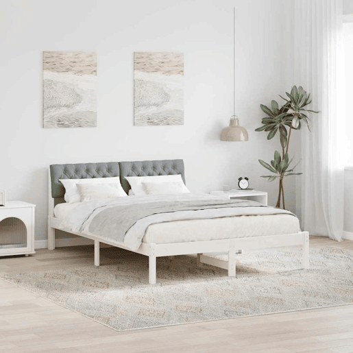 Estrutura De Cama De Casal Simple - Branco e cinza claro 140 x 200 cm
