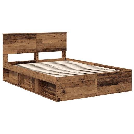 Estrutura de cama de casal com cabeceira - Madeira antiga 140 x 190 cm