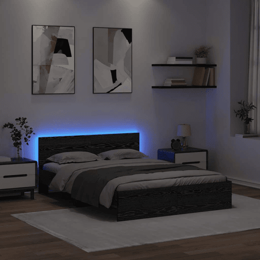 Estrutura da Cama de casal moderno com cabeceira Carvalho Preto 140 x 190 cm