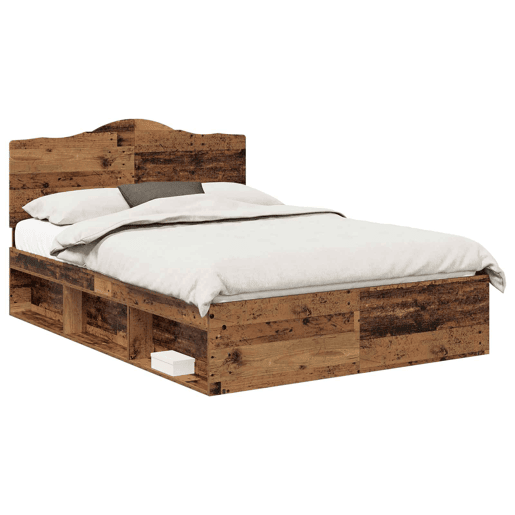 Estrutura de cama de casal com cabeceira - Madeira antiga 140 x 190 cm