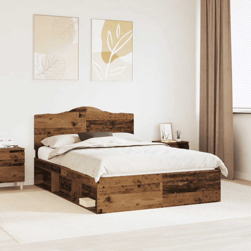 Estrutura de cama de casal com cabeceira - Madeira antiga 140 x 190 cm