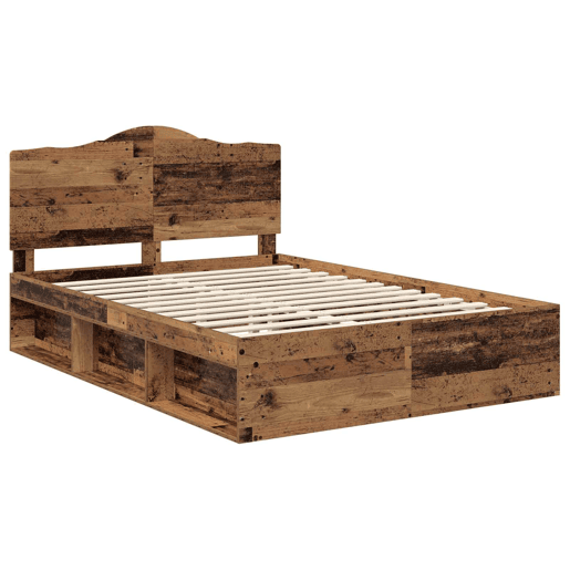 Estrutura de cama de casal com cabeceira - Madeira antiga 140 x 190 cm