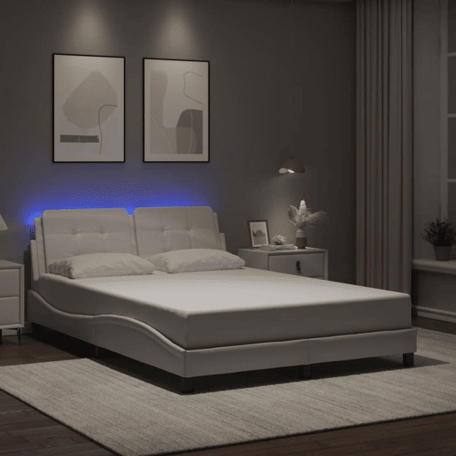 Estrutura de Cama de casal moderno com LED sem colchão Zadar 140x190 cm branco