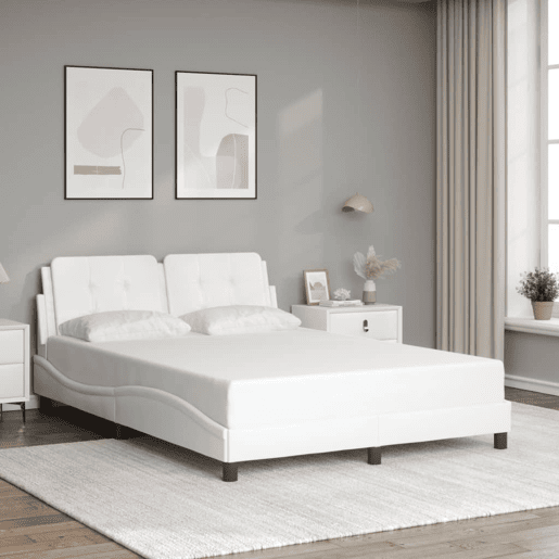 Estrutura de Cama de casal moderno com LED sem colchão Zadar 140x190 cm branco