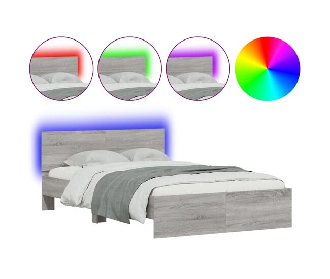 Estructura de cama matrimonial moderno con cabecero y luces led gris sonoma 140x190 cm