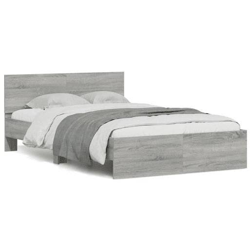 Estrutura de cama de casal c cabeceiraluzes LED - 140x190cm cinzento sonoma