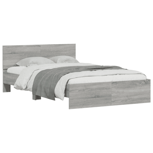 Estrutura de cama de casal c cabeceiraluzes LED - 140x190cm cinzento sonoma