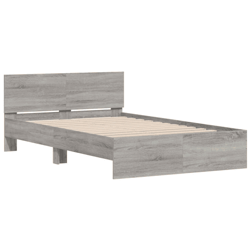 Estrutura de cama de casal c cabeceiraluzes LED - 140x190cm cinzento sonoma