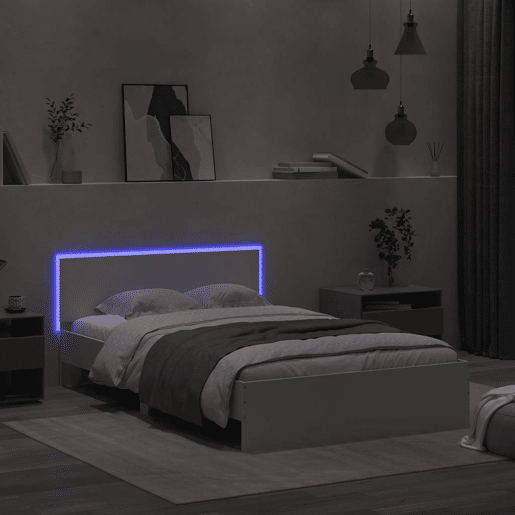 Estrutura de Cama de casal para adultos com cabeceira e luzes LED 140x190 cm branco