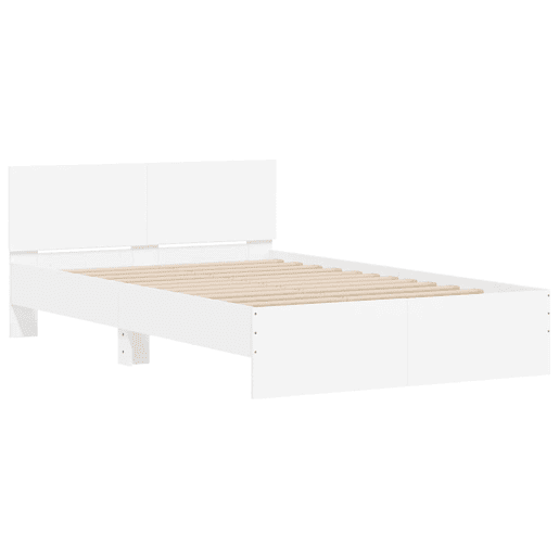Estrutura de Cama de casal para adultos com cabeceira e luzes LED 140x190 cm branco