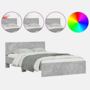 Estrutura de cama de casal cabeceira e luzes LED - 140x190cm cinzento cimento