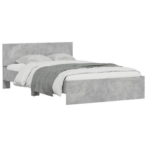 Estrutura de cama de casal cabeceira e luzes LED - 140x190cm cinzento cimento