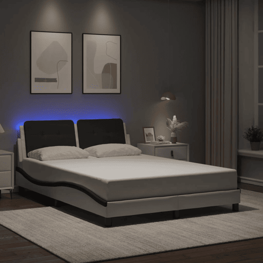 Estrutura de Cama de casal moderno com LED sem colchão Zadar 140x190cm brancopreto