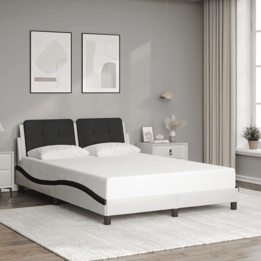 Estrutura de Cama de casal moderno com LED sem colchão Zadar 140x190cm brancopreto