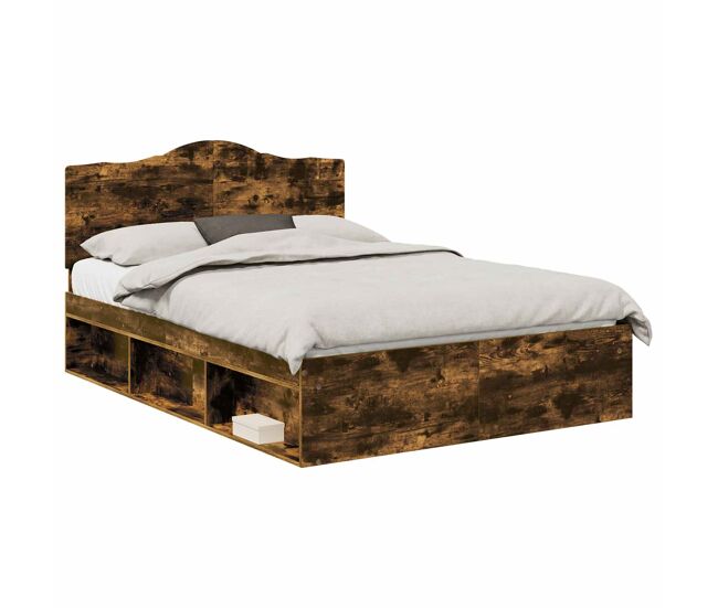 Estructura de cama matrimonial estilo con cabecera roble ahumado 140 x 190 cm