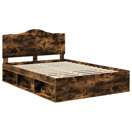 Estrutura de cama de casal com cabeceira - Carvalho Defumado 140 x 190 cm