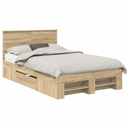 Estrutura da Cama de casal moderno com cabeceira Carvalho Sonoma 137 x 203 cm