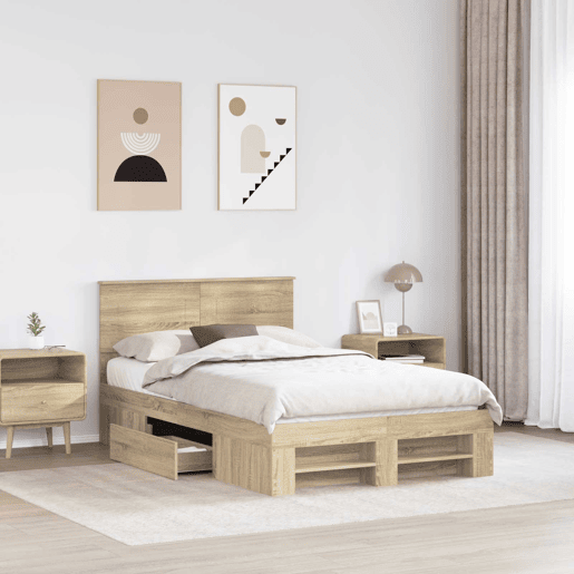 Estrutura da Cama de casal moderno com cabeceira Carvalho Sonoma 137 x 203 cm