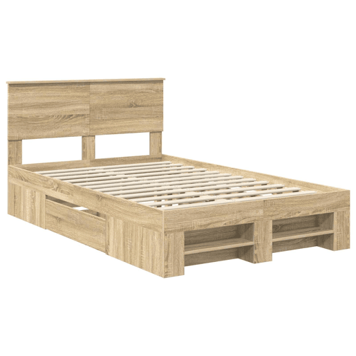 Estrutura da Cama de casal moderno com cabeceira Carvalho Sonoma 137 x 203 cm