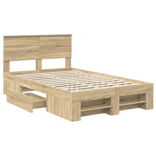 Estrutura da Cama de casal moderno com cabeceira Carvalho Sonoma 137 x 203 cm