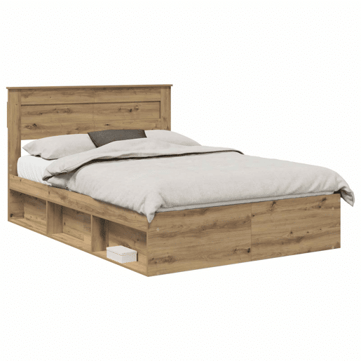 Estrutura de cama de casal moderno com cabeceira - Carvalho Artesanal 140 x 190 cm