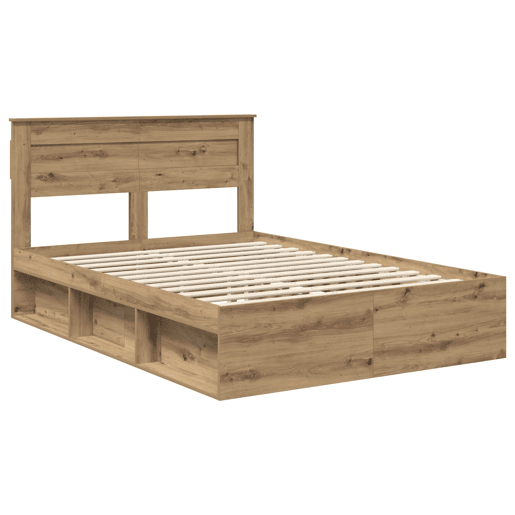 Estrutura de cama de casal moderno com cabeceira - Carvalho Artesanal 140 x 190 cm