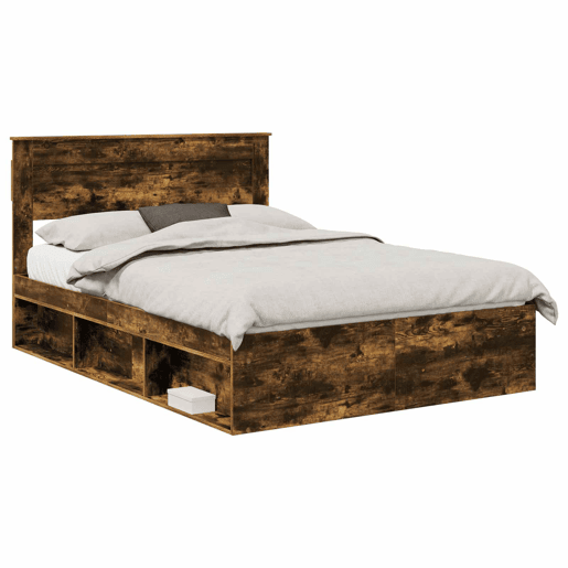 Estrutura de cama de casal com cabeceira - Carvalho Defumado 140 x 190 cm