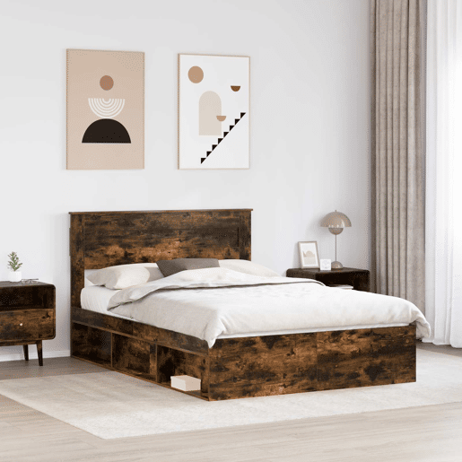 Estrutura de cama de casal com cabeceira - Carvalho Defumado 140 x 190 cm