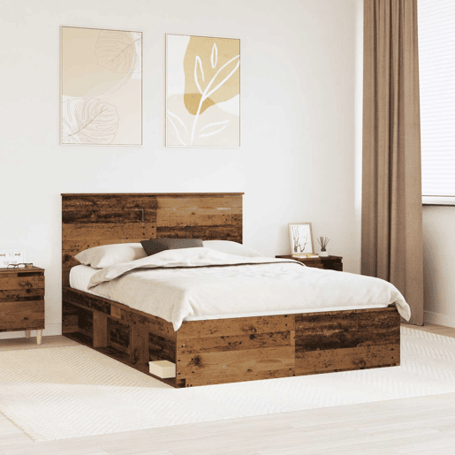 Estrutura de cama de casal com cabeceira - Madeira antiga 140 x 190 cm